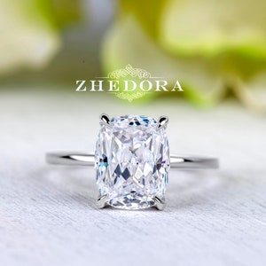 Elongated Cushion Engagement Ring, White Gold Wedding Set, Hidden Halo Ring, Diamond Engagement Ring, Moissanite Ring, Wedding Ring