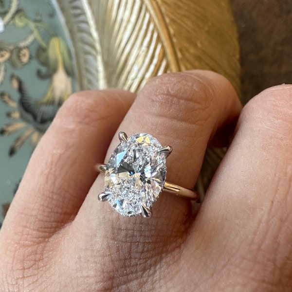 3 CT ovale LAB diamanten verlovingsring, Lab Grown diamanten ring, verborgen halo ovale ring, ovale verlovingsring, diamanten ring, IGI Diamond