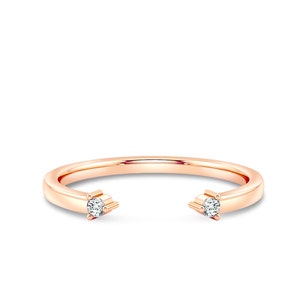 Rose Gold Diamond Band, Solid Gold Open Band, Rose Gold stackable Diamond Band, Open Diamond Ring, Unique Dainty Diamond Band, Gift for her,