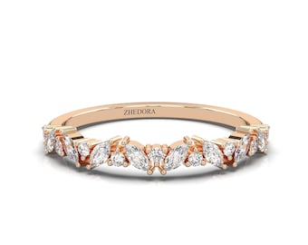 Rose Gold Wedding Band, Stackable Gold Diamond Ring, 14k Rose Gold Wedding Band, Diamond Wedding Band in Solid Rose Gold, Anniversary Band