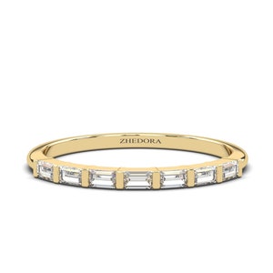 Baguette Wedding Band / 14k Gold 7 Stone Baguette Diamond Women's Wedding Ring / Minimalist Design Ring by Zhedora Fine Jewelry
