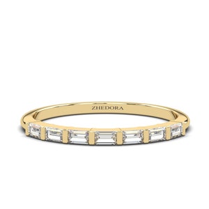 Baguette Wedding Band / 14k Gold 7 Stone Baguette Diamond Women&#39;s Wedding Ring / Minimalist Design Ring by Zhedora Fine Jewelry