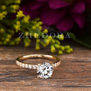 SOLID Yellow Gold Engagement Ring For Her | Moissanite Ring | Lab Created Engagement Rings | Ring For Her | Round Cut Diamond Ring | Zhedora