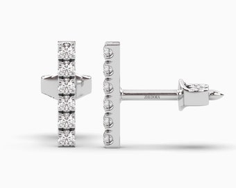 Diamond Bar Stud Earrings / Diamond Earrings / Diamond Stud Earrings / Dainty Minimal Diamond Earrings / Bridesmaids Gift / White Gold