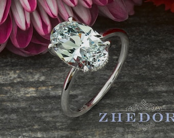 4 CT Oval Engagement Ring, Hidden Halo Oval Ring, Oval Cut Engagement Ring , White Gold Oval Ring , Elongated Oval Ring, Moissanite Ring