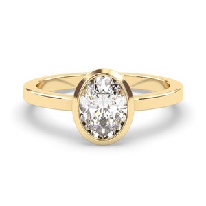 Oval Cut Bezel Engagement Ring, Bezel Solitaire, Oval Cut Solitaire, Gold Diamond Solitaire, Oval Wedding Ring, Moissanite Solitaire Ring
