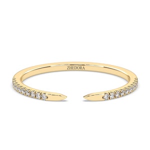 Offenes Diamantband, offener Goldring, Golddiamantband, Ehering aus massivem Gold, Moissanit-Brautband, offener Ring