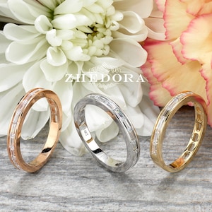 Alliance en or rose, jonc empilable en moissanite, alliance en or rose, jonc diamant, anneau d&#39;éternité 3/4