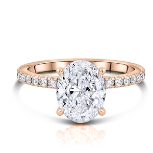 Oval Cut Lab Grown Diamond with IGI Certificate, Solitaire Engagement Ring with Hidden Halo, Lab Grown Diamond Ring, Diamond Engagement Ring