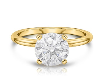 Classic Solitaire Lab Grown Diamond Wedding Ring, Certified Round Cut Lab Diamond, Yellow Gold Engagement Ring, Solid Gold Diamond Ring