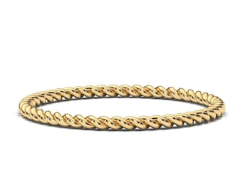 Thin Gold Braided Ring / Twisted Rope Gold Wedding Band / Thin Gold Stacking Ring / Dainty Wedding Band / 14K Gold Twist Rope Ring Zhedora