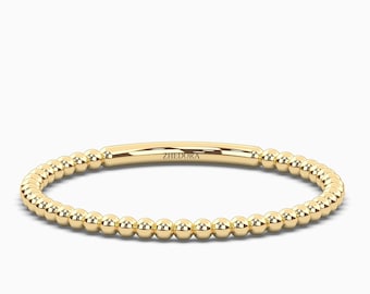 Anillo de oro con cuentas, alianza de oro macizo de 14 k, anillo apilable, delicado anillo de oro de 14 k, anillo de oro con cuentas, delicado anillo de oro apilable, Zhedora