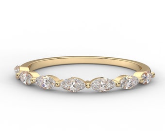 専用ページ♥ Marquise Diamond Wedding Band, Dainty Solid 14k Gold Wedding Band