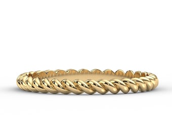 Anillo de cuerda torcida en oro de 14 quilates / Anillo trenzado de oro de 2 mm / Alianza de boda de cuerda torcida de oro / Anillo de torsión apilable delicado / Alianza de boda de oro macizo
