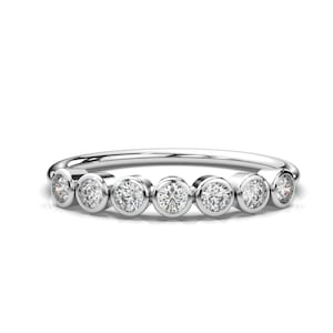 Diamond Band in 14k White Gold / Bezel Set Diamond Ring / Thin White Gold Simple Band  / Diamond Bezel Set Wedding Band / Solid Gold Band