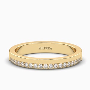 Diamond Wedding Band, Solid Gold 3MM Wedding Ring, 10k, 14K or 18k Gold Ring, Diamond Wedding Ring, Genuine Diamond Band, Zhedora Gold Ring