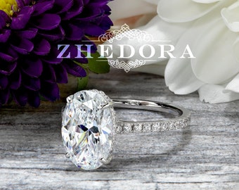 4 CT Oval Cut Engagement Ring in 14k/18k White Gold, Elongated Oval Moissanite, Blake Lively Engagement Ring, Celebrity Style Ring, Modern