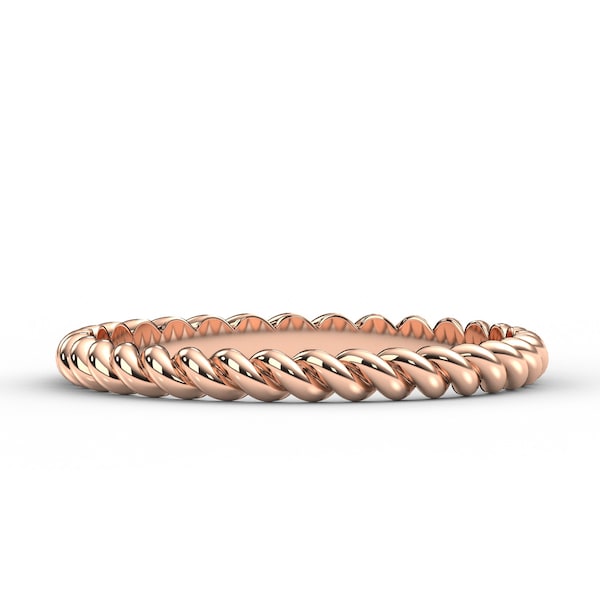 14K Rose Gold Twist Rope Ring / 2MM Gold Braided Ring / Twisted Rope Rose Gold Wedding Band / Stacking Ring / Rose Gold Wedding Band Zhedora