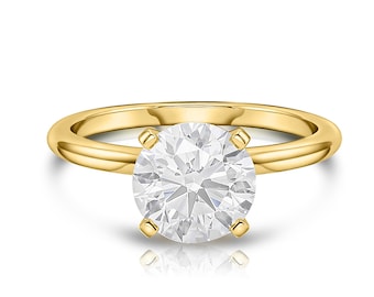 14K Gold Engagement Ring, Solid Yellow Gold Ring, Round Solitaire Ring, Simple Gold Ring, Classic Solitaire ring, Moissanite engagement Ring