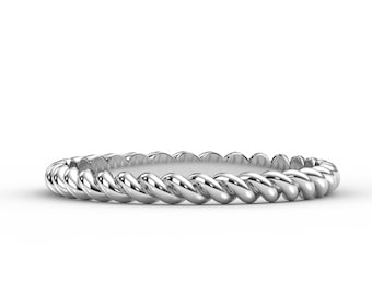 2 MM White Gold Braided Ring / Twisted Rope Gold Wedding Band / White Gold Stacking Ring / Wedding Band / 14K White Gold Twist Rope Ring