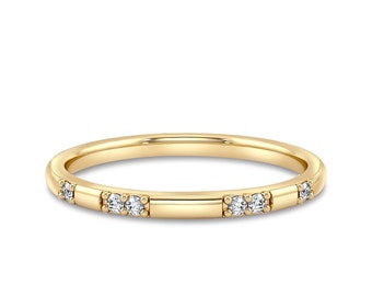 14k Yellow Gold Diamond Wedding Band, Real Diamond Ring made with Solid Yellow Gold, Thin Stackable Ring, Thin Band with Natural Diamond