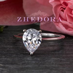 2.0 CT White Gold Pear Cut Engagement Ring, Pear Ring, Pear Solitaire Ring , Moissanite Pear Ring, Dainty Pear Cut Ring, Dainty Ring Zhedora