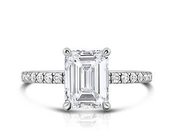 Lab Grown Diamond Engagement Ring, 14K White Gold, Emerald Cut