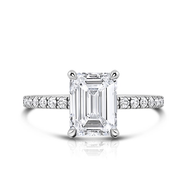 Lab Grown Emerald Cut Engagement Ring , Lab Grown Diamond Ring, Certified Gold Ring, White Gold Ring, Emerald Cut 14K Diamond Ring , Zhedora