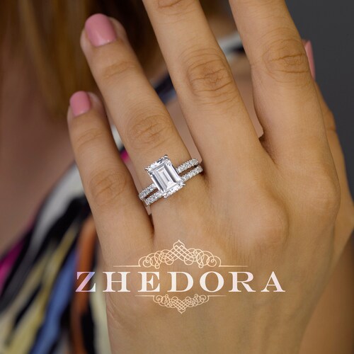 3 CT Emerald Cut Bridal Set in 14 /18k 