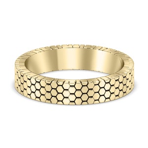 Honeycomb Gold Band, Hexagonal Gold Band, Unisex Wedding Band, Solid Gold Wedding Band, Unique Wedding Band, Honeycomb Band, Hexagon Ring