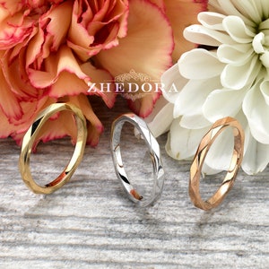 Faceted Wedding Band 14k/18k Solid Gold Band , Rose Gold Wedding Band, Stackable Wedding Band , 2mm Wedding Band, Stacking Wedding Band