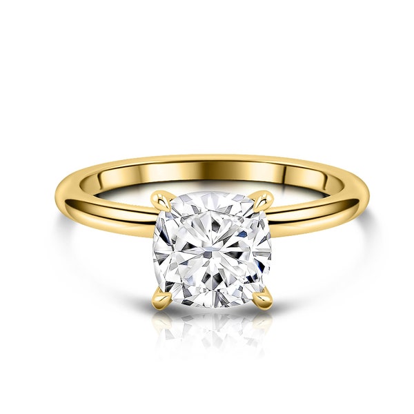 Gold Cushion Cut Engagement Ring 14K / 18K, Diamond Engagement Ring, Hidden Halo Ring, Ring For Women, Moissanite Ring, Anniversary Ring