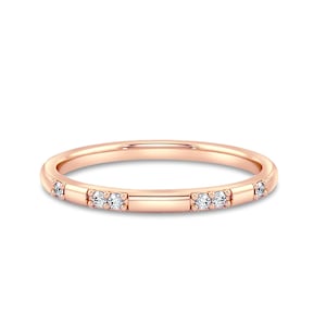 Rose Gold Diamond Wedding Band, Real Gold Stackable Band, Thin 14k Rose Gold Band for Women, Solid Gold Ring, 1.6MM Delicate Band by Zhedora