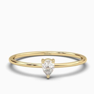 Anello con diamante a pera singola, sottile fede nuziale con diamante, anello impilabile in oro massiccio. Anello in oro con taglio a pera, autentico anello con diamante a taglio a pera, fascia in oro