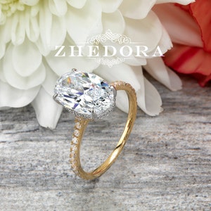 4 CT Oval Engagement Yellow & White Gold, Oval Forever One Ring, Oval Engagement Ring, Blake Lively Engagement Ring, Hidden Halo Oval Ring
