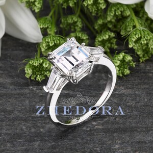 White Gold Emerald Cut Engagement Ring, Gift For Wife  , Engagement Ring , Platinum Engagement Ring , Ring For Her , Proposal Ring