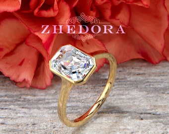 Yellow Gold Engagement Ring , Radiant Cut Ring , Moissanite Radiant Engagement Ring , Bezel Cut Solitaire Ring, Bezel Ring ,Yellow Gold Ring