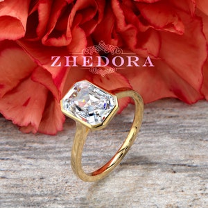 Yellow Gold Engagement Ring , Radiant Cut Ring , Moissanite Radiant Engagement Ring , Bezel Cut Solitaire Ring, Bezel Ring ,Yellow Gold Ring