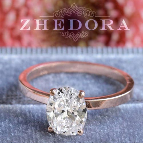 Rose Gold Oval Solitaire Engagement Ring Solid Rose 14k/18k Etsy