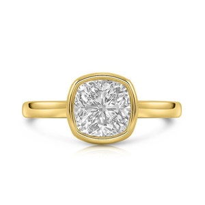 Pierścionek zaręczynowy Bezel Cushion, Oprawa Bezel, Pierścionek z żółtego złota, Pierścionek zaręczynowy Solitaire, Pierścionek rocznicowy, Pierścionek Cathedral