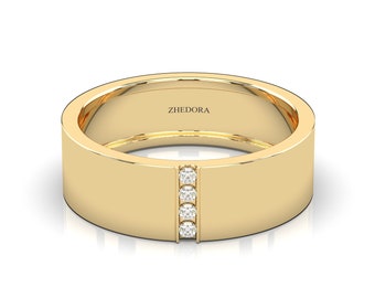 Gold Wedding Band, Comfort Fit Gold Diamond Ring, 14k or18K Wedding Band, Engagement Ring, Gold Diamond Wedding Ring, Unisex Diamond Ring