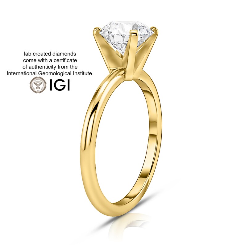 14K Gold Engagement Ring, Solid Yellow Gold Ring, Round Solitaire Ring, Simple Gold Ring, Classic Solitaire ring, Moissanite engagement Ring image 6