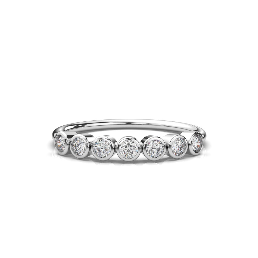 Diamond Band in 14k White Gold / Bezel Set Diamond Ring / Thin White Gold Simple Band / Diamond