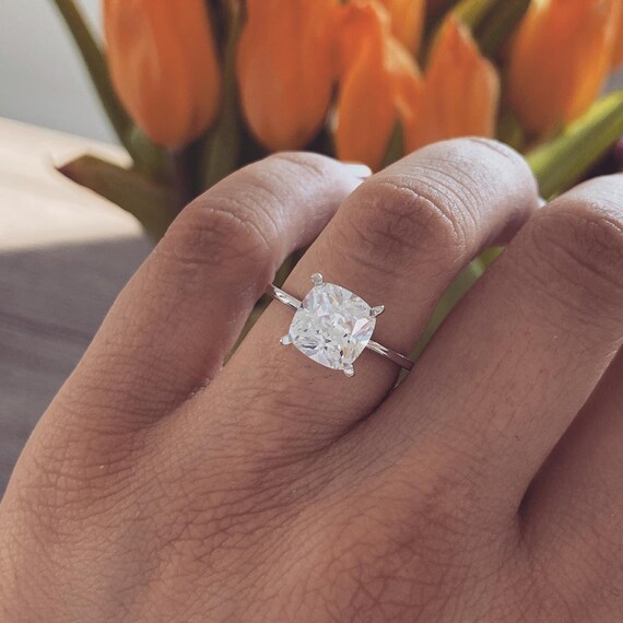 Dainty 2 CT Cushion Cut Engagement Ring Moissanite Cushion Ring