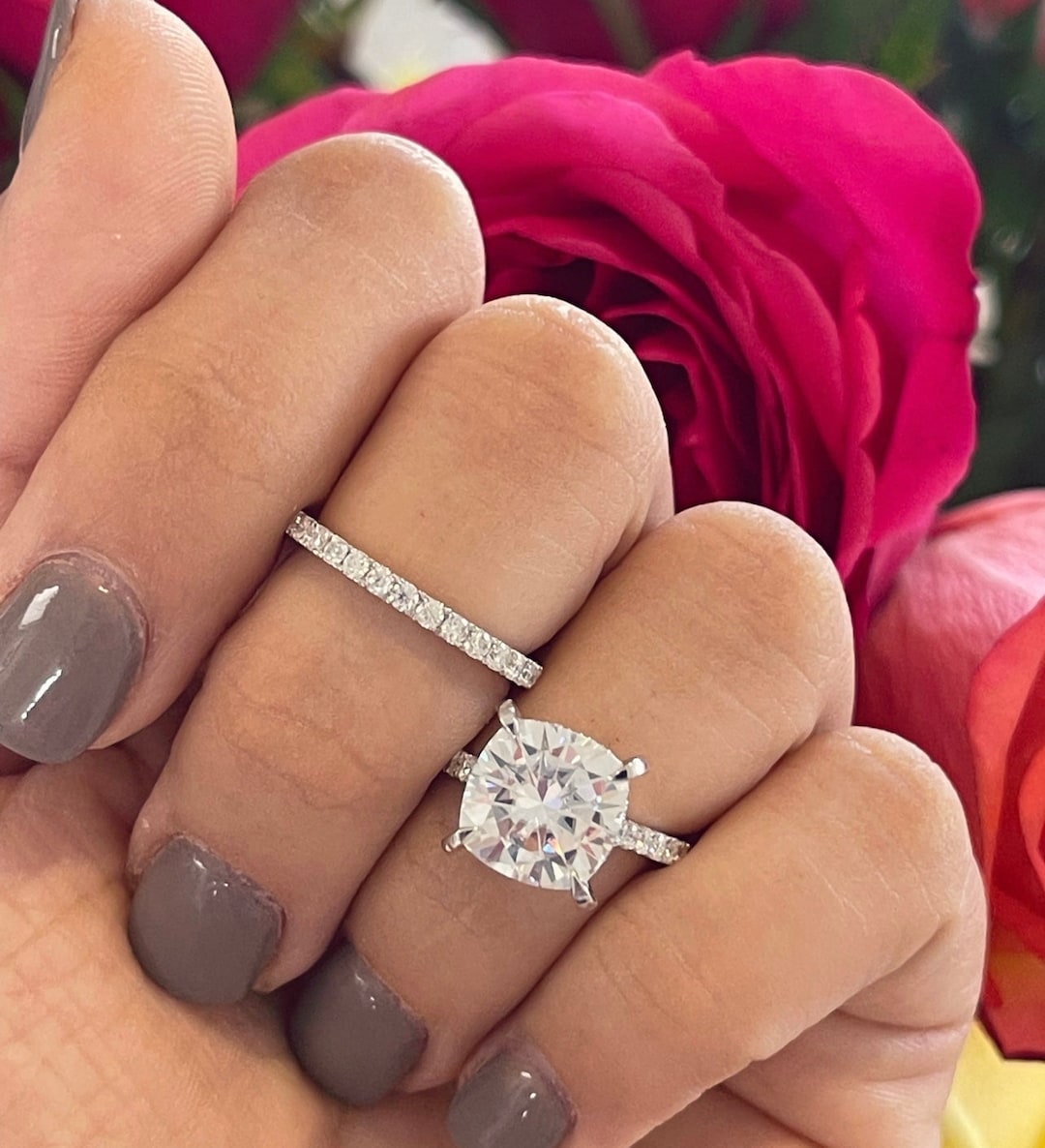 4 CT Cushion Engagement Ring W Band, Cushion Engagement Ring, Cushion