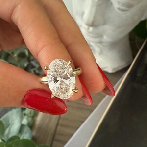 4 CT Oval LAB Diamond Engagement Ring , E VS1 Lab Grown Ring , 3mm Band image 11