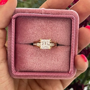 Yellow Gold Princess Cut Bridal Set Solid 14k/ 18k , Channel Set Wedding Ring , Princess Cut Channel Set Ring , Princess Cut Moissanite Ring