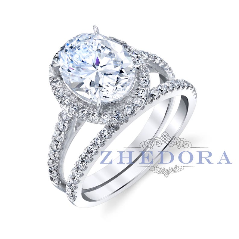 Oval Bridal Set in 14k or 18k White Gold Large Oval Ring & Etsy
