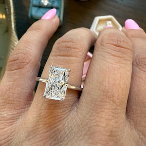 REAL Lab Grown Diamond Rings , E VS1 , 2.75 CT Radiant Cut Lab Diamond Engagement Ring , Proposal Ring , Elongated Radiant Cut, Diamond Ring