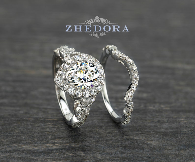 Moissanite Engagement Ring Set 2.55 Tcw White Gold 14K 18K Etsy